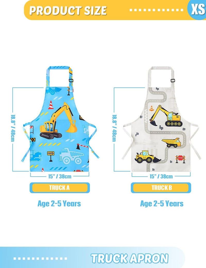 WERNNSAI 2 Pack Kids Aprons - Truck Kids Art Aprons for Boys Waterproof Toddler Chef Aprons Cooking Baking Painting Gardening Apron for Kids with Pocket Kitchen Classroom Art Smocks Age 2-5 Years - Image 3